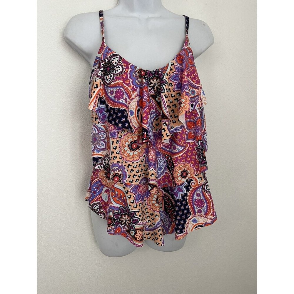 Ebuddy Floral Tankini  Top Multicolor Sz 12 Swimsuit Molded Cups